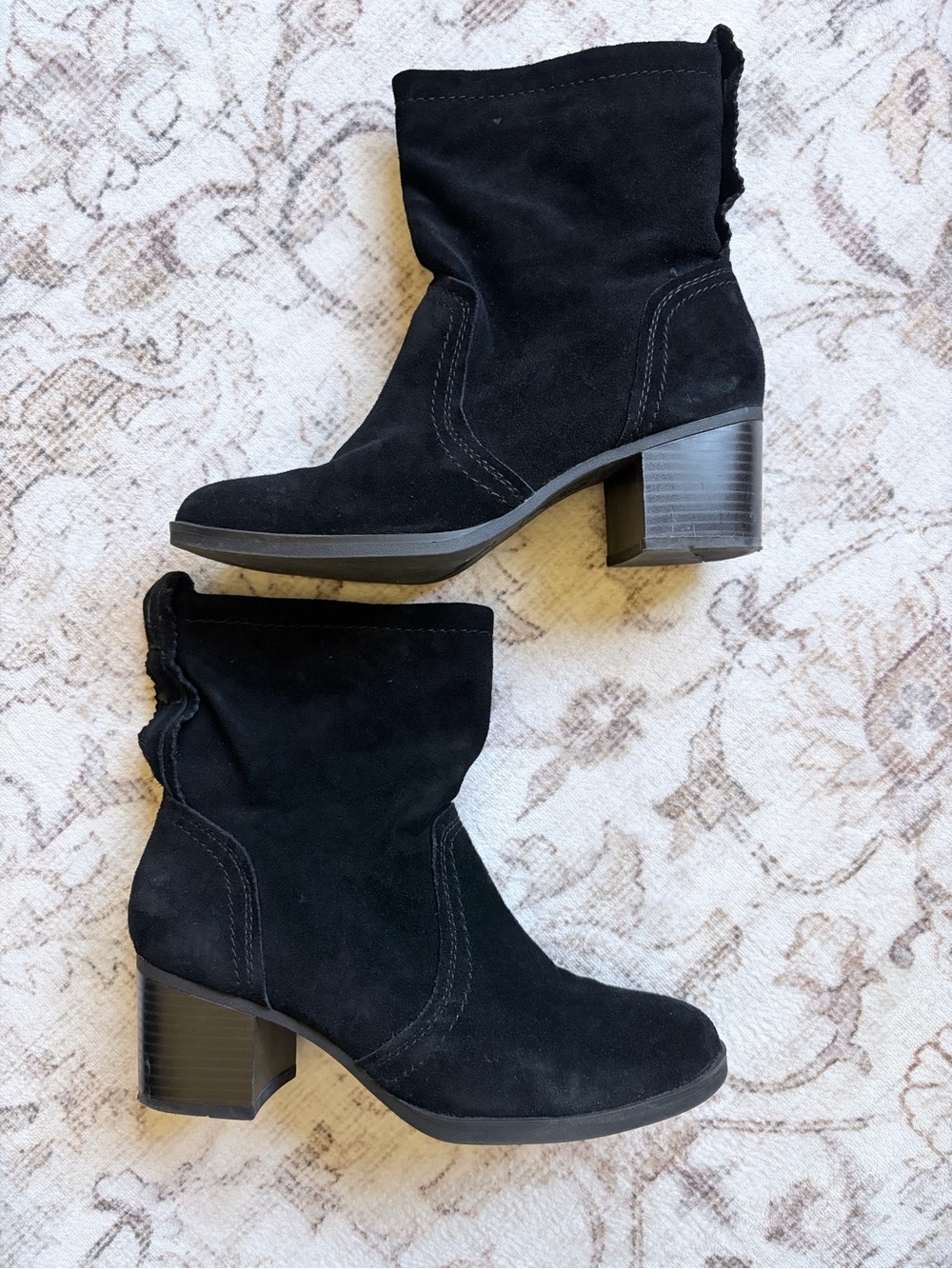 White Mountain Black Suede Block Heel Ankle Boots